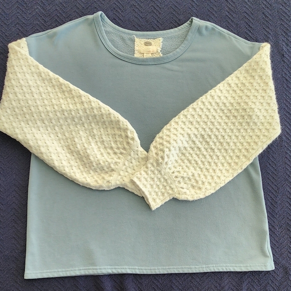 Cupio Sweaters - Cupio Light Blue Top with Cream Textured Sleeves